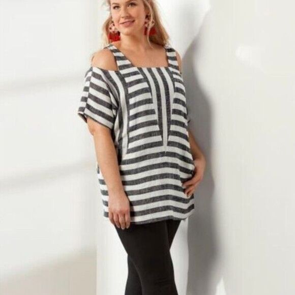 Soft Surroundings Linen Sunset Striped Lagenlook Tunic Women's Size 2X - Picture 1 of 6